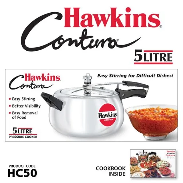 Hawkins Contura Aluminium Inner Lid Pressure Cooker - Bakelite Handle, Silver, HC50, 5 l-5.webp